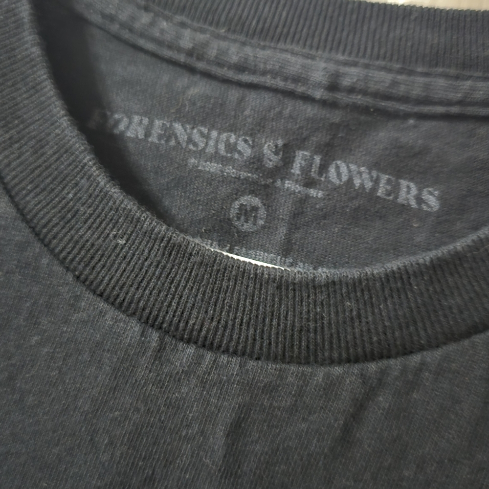 Forensics & Flowers True Crime Club Relaxed Fit Black Graphic Tee, Unisex, EUC! - Picture 6 of 7
